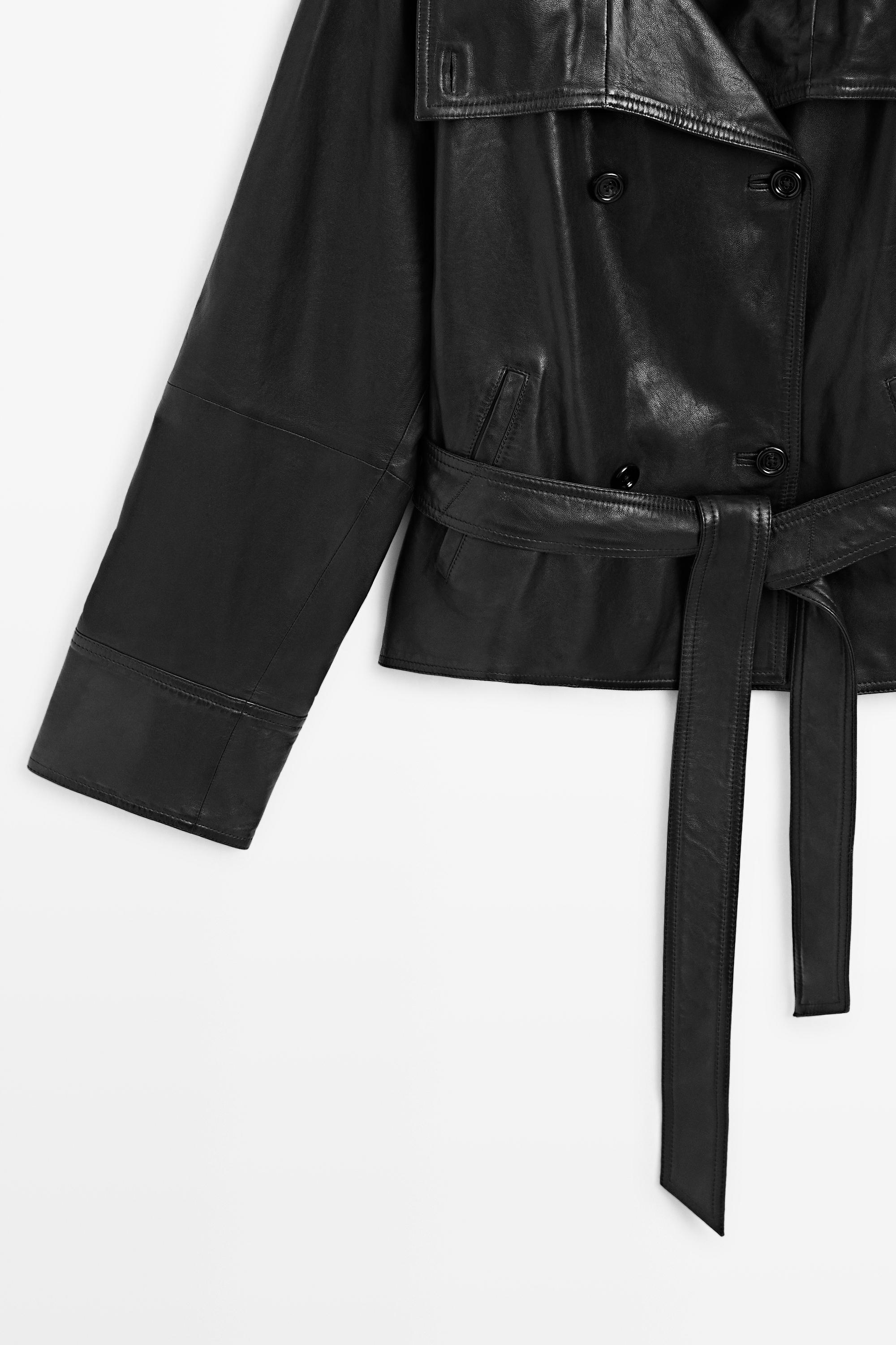 Short leather jacket with belt